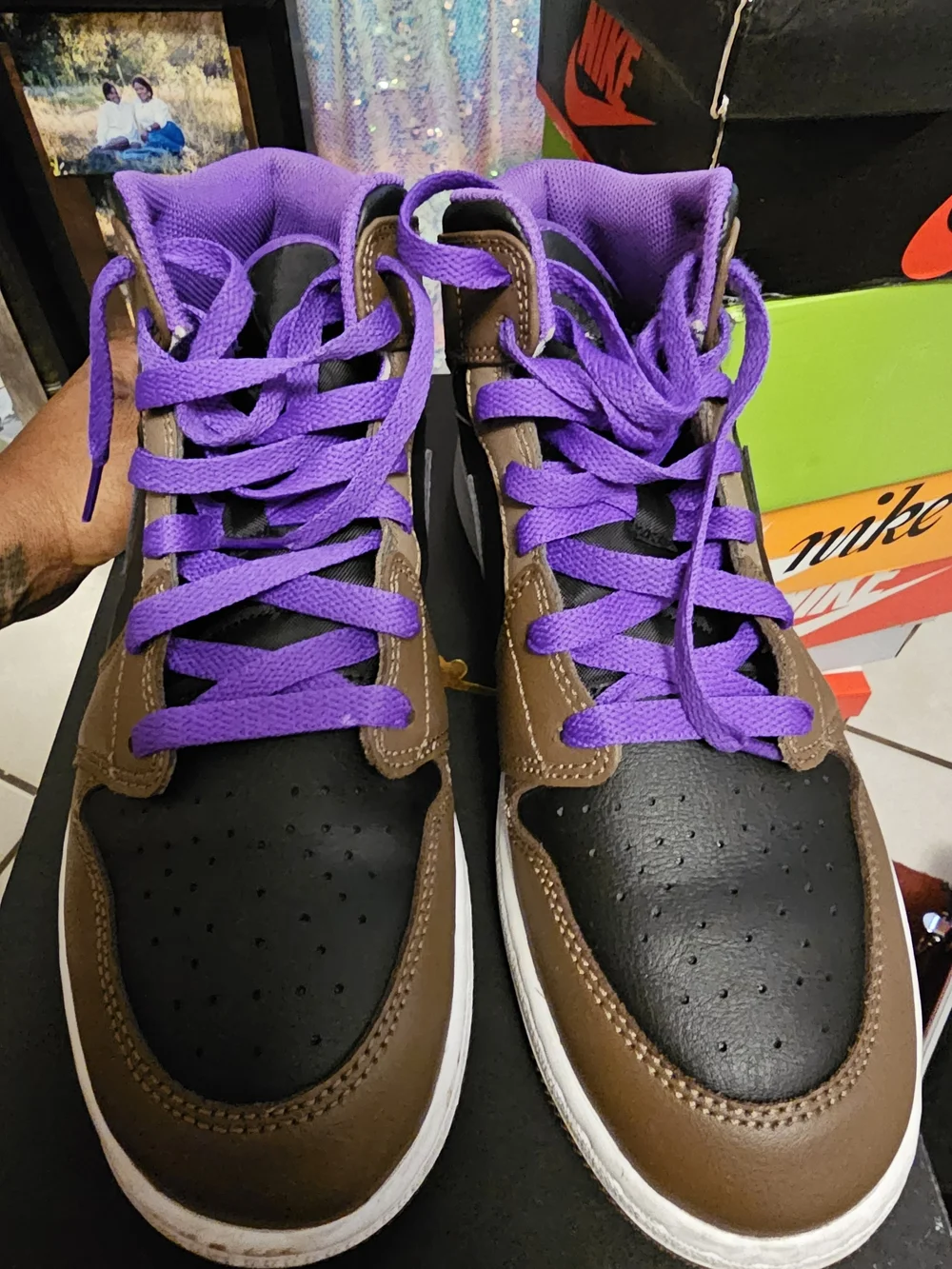 Nike Air Jordan High Top Sneaker — Black, Brown & Purple